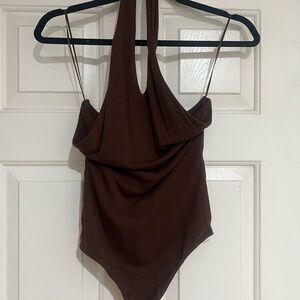 Naked Wardrobe Brown Halter Bodysuit